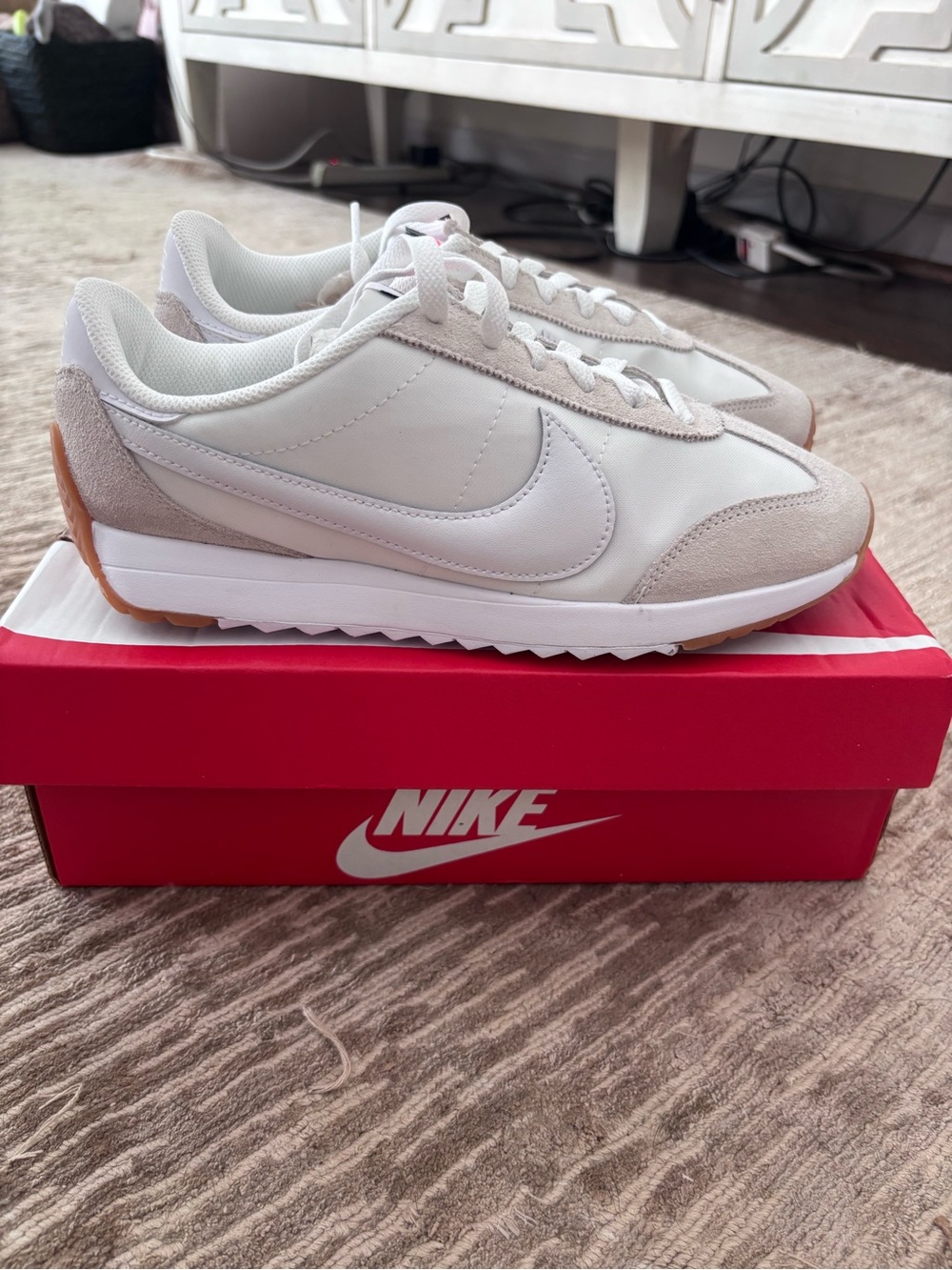 Nike Low-Profile Runner Sneakers in White and Light Beige